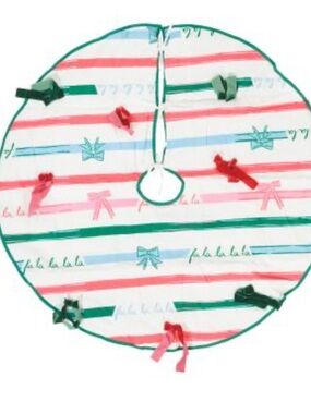 MDESIGN 52” Riley Ribbons Faux Linen Tree Skirt -With Velvet Bows